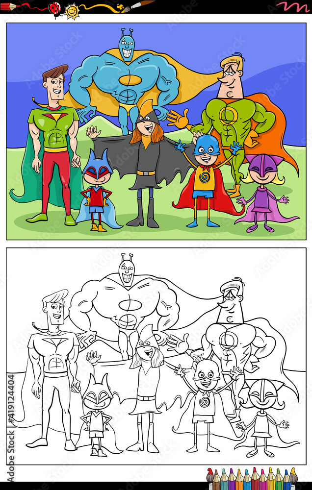 cartoon superheroes characters coloring book page cartoon superheroes characters coloring book page