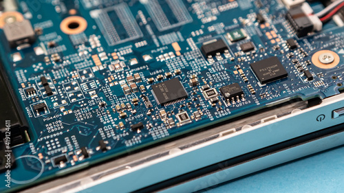 Canvas Print Close up laptop without cover inside disassembling in repair shop