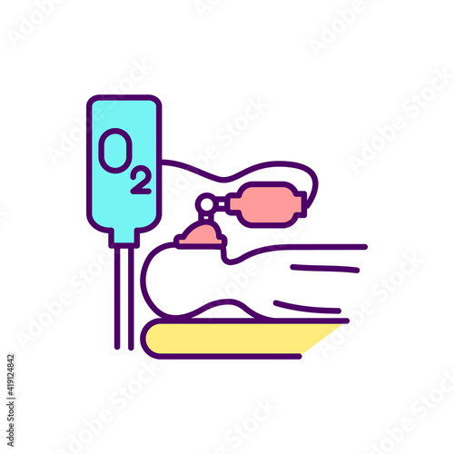 Problems with breathing RGB color icon. Respiratory system functions. Artificial lung ventilation apparatus. Dyspnea. Oxygen supply. Medication and treatment. Isolated vector illustration