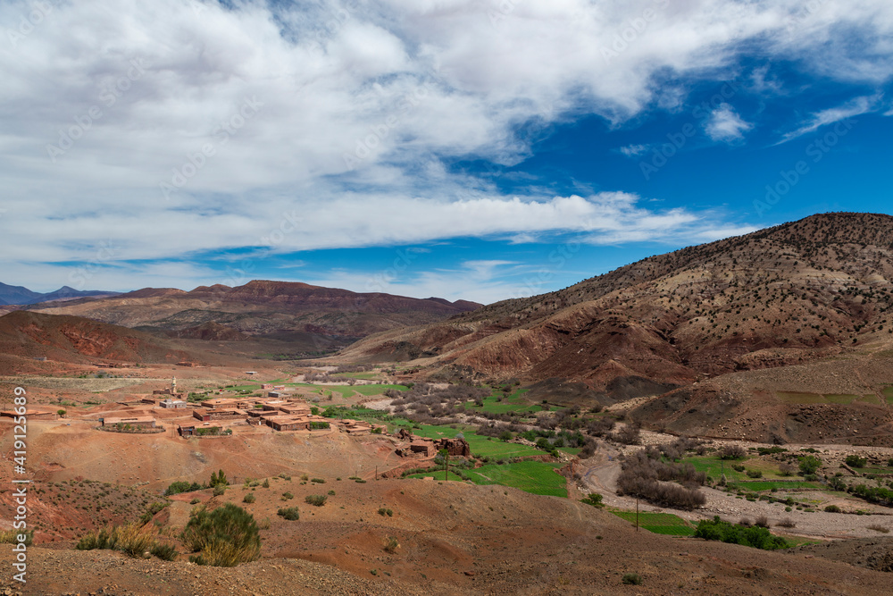 A small traditional village in the Atlas Mountains region, in Morocco, North Africa.