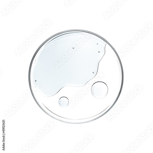 Liquid in petri dish over white background - flat lay