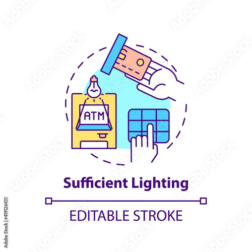 Sufficient lighting concept icon. Controlling robbery risk idea thin line illustration. Record findings and thefts. Safety of workers. Vector isolated outline RGB color drawing. Editable stroke