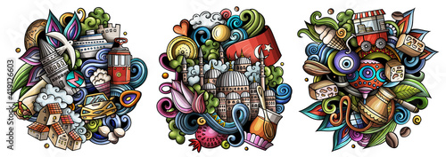 Istanbul cartoon vector doodle designs set.