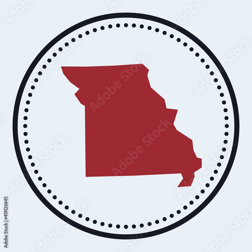 Missouri round stamp. Round logo with US state map and title. Stylish minimal Missouri badge with map. Vector illustration.