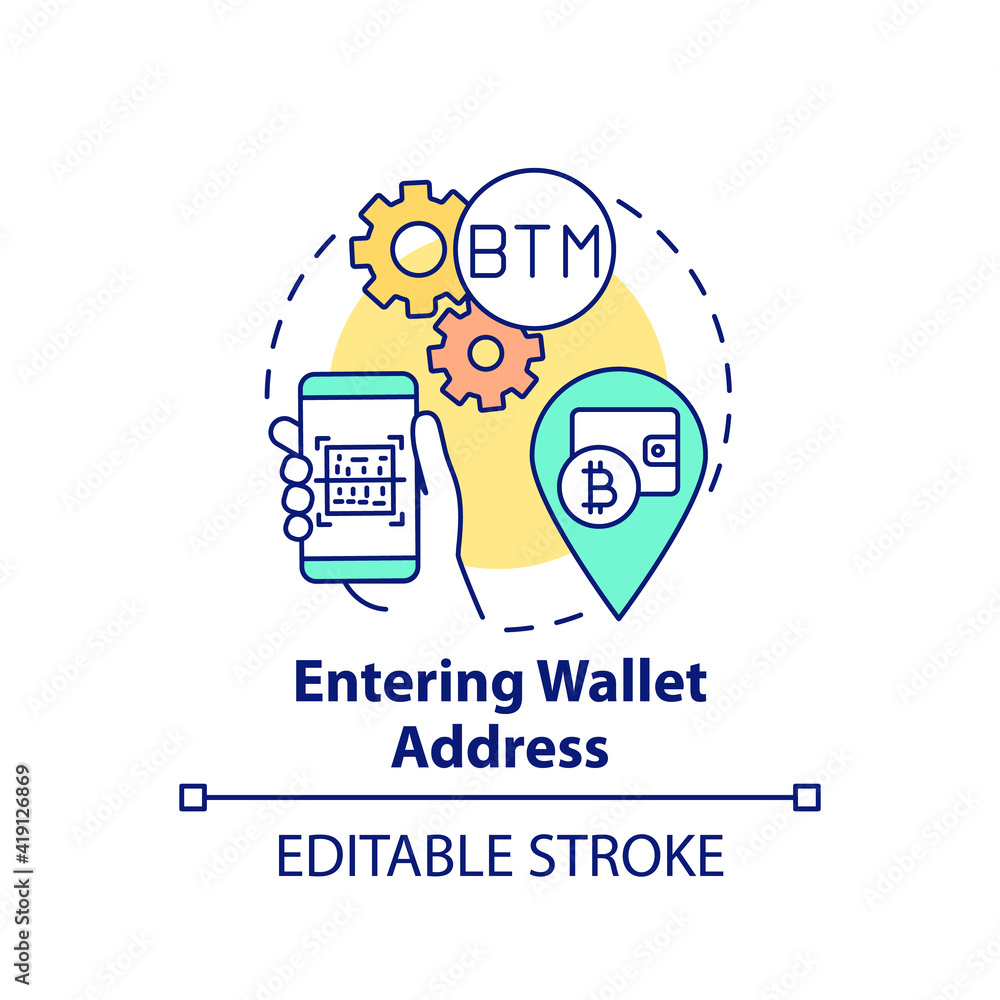 Entering wallet address concept icon. Earning cryptocurrency idea thin line illustration. Payment system and quick response code. Vector isolated outline RGB color drawing. Editable stroke