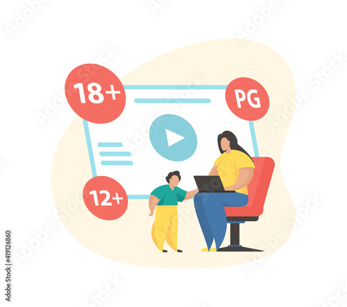 Rating content system. Age restriction signs. Flat vector illustration