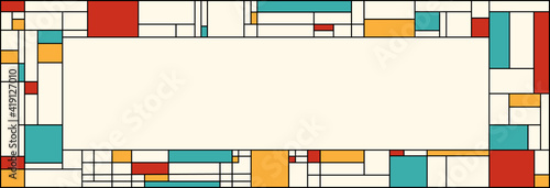 Mondrian-style grid frame. landscape, vector illustration, colorful, abstract, card, copy space, beige, web header, footer, retro color,