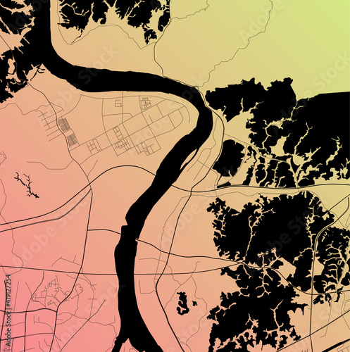 Ganzhou, Jiangxi, China (CHN) - Urban vector city map with parks, rail and roads, highways, minimalist town plan design poster, city center, downtown, transit network, street blueprint photo