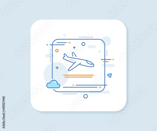Airport arrivals plane line icon. Abstract square vector button. Airplane landing sign. Flight symbol. Arrivals plane line icon. Quality concept badge. Vector