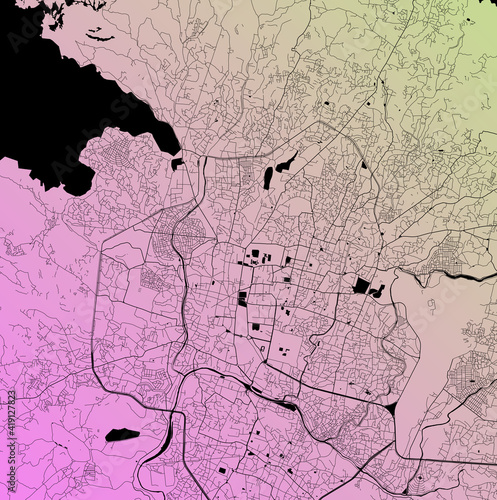 Kathmandu, Bhaktapur, Nepal (NPL) - Urban vector city map with parks, rail and roads, highways, minimalist town plan design poster, city center, downtown, transit network, street blueprint