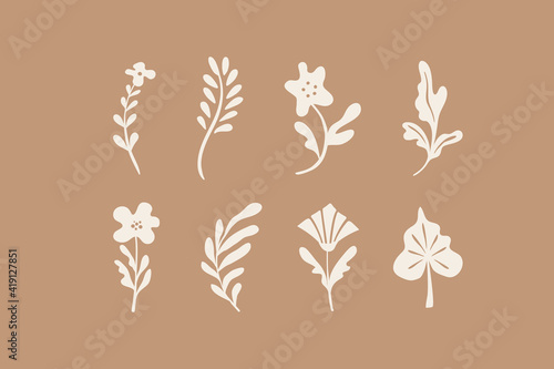 Vector illustration in simple hand drawn and linocut style - natural print, poster or logo design template - spring illustration -  flowers