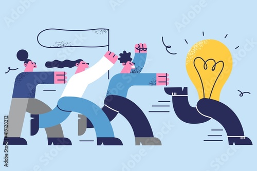 Idea running away, searching for solutions concept