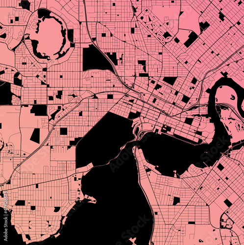 Perth, Western Australia, Australia (AUS) - Urban vector city map with parks, rail and roads, highways, minimalist town plan design poster, city center, downtown, transit network, street blueprint