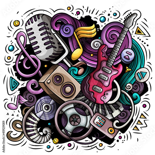 Cartoon vector doodles Disco music illustration