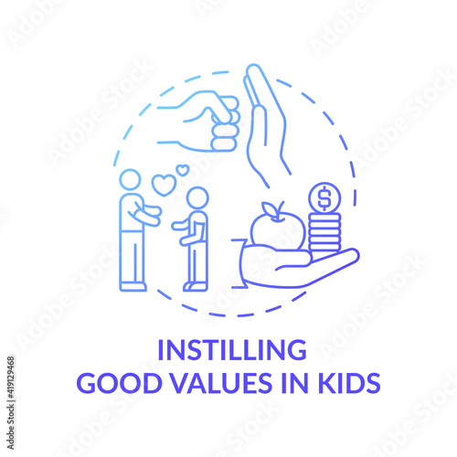 Instilling good values in kids blue gradient concept icon. Teaching child love, respect and kindness. Religion and belief idea thin line illustration. Vector isolated outline RGB color drawing