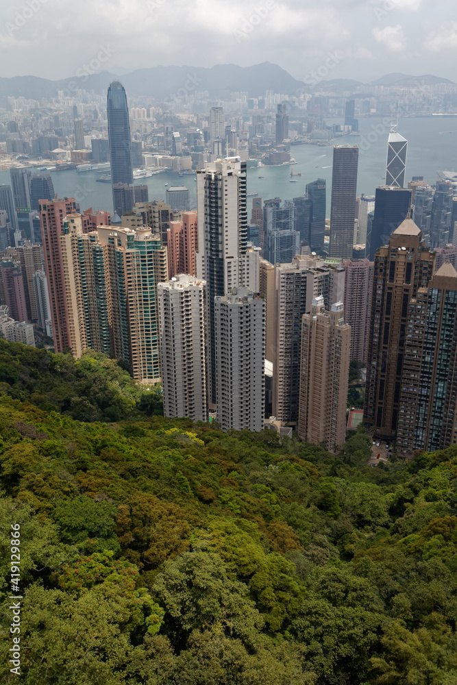Wieżowce korporacyjne na wyspie Hong Kong - obrazy, fototapety, plakaty 