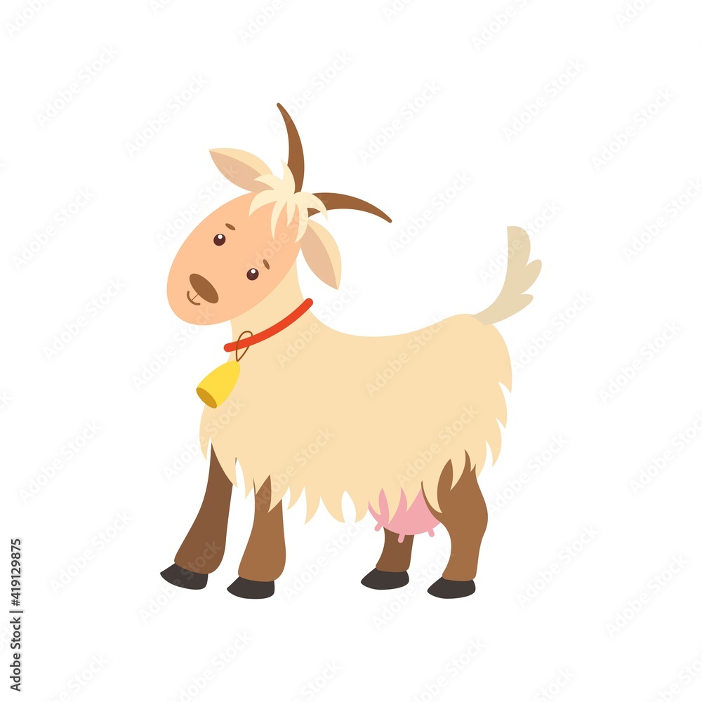 Vector illustration cartoon goat isolated on white. Farm animal