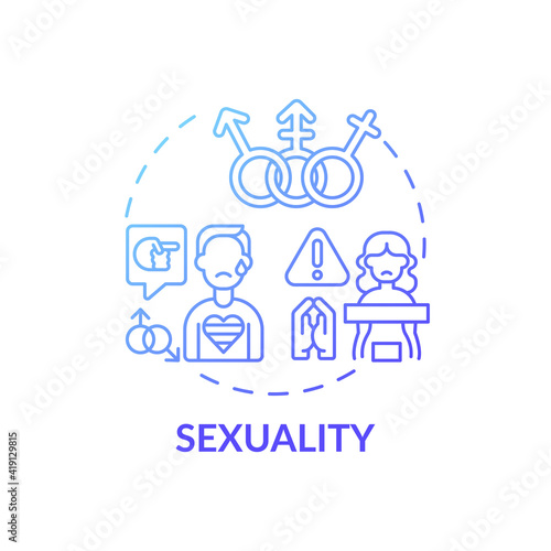 Sexuality blue gradient concept icon. LGBTQ people discrimination. Sexual orientation. Social prejudice. Religious issues idea thin line illustration. Vector isolated outline RGB color drawing