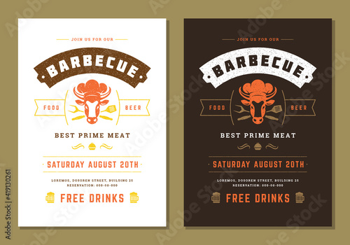 Barbecue party invitation flyer or poster design vector template