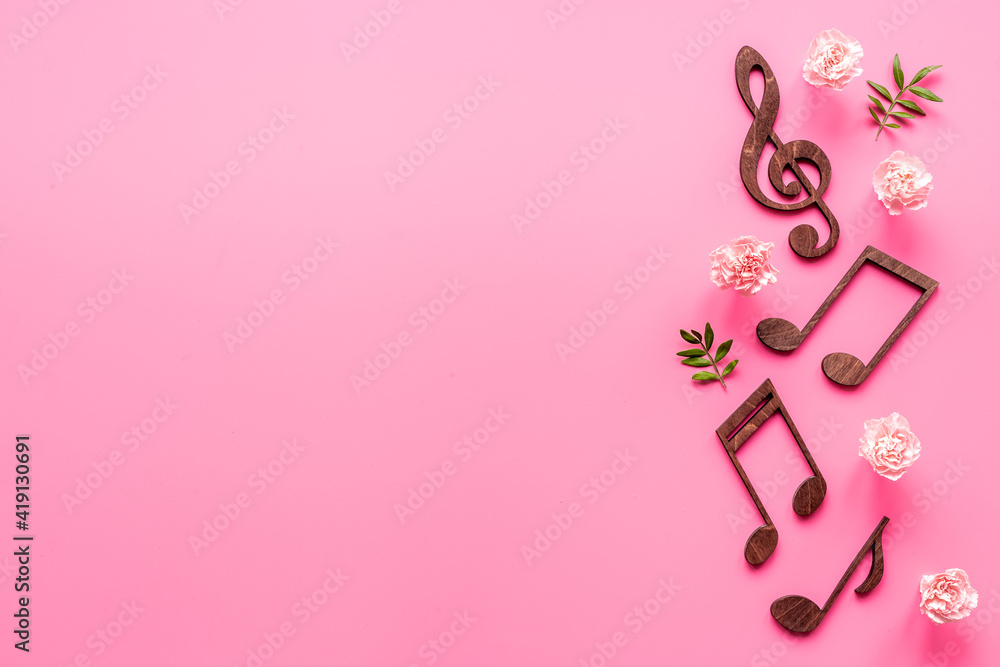 Love songs. Valentines day music with notes and flowers Love songs. Valentines day music with notes and flowers