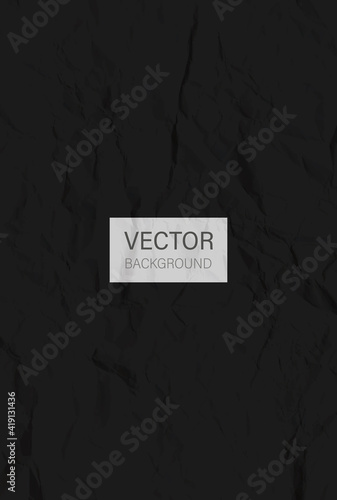 Black crumpled paper. Colored creased paper sheet. Crumpled texture effect. Vector background