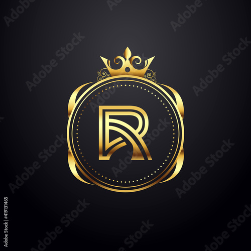 Elegant monogram letter R gold logo for Royalty, business card, Boutique, Hotel, Cafe, Jewelry