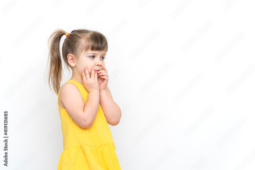 Young beautiful child girl standing over grey background thinking looking tired and bored with depression problems Young beautiful child girl standing over grey background thinking looking tired and bored with depression problems