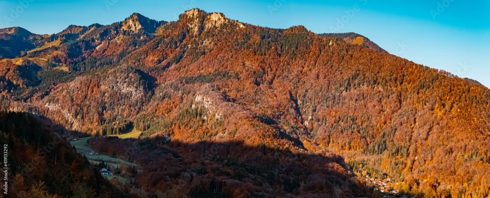 Beautiful alpine autumn or indian summer view near Aschau, Chiemgau, Bavaria, Germany