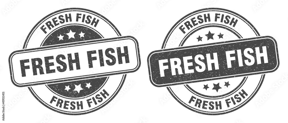fresh fish stamp. fresh fish label. round grunge sign