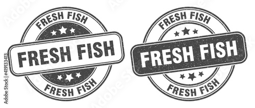 fresh fish stamp. fresh fish label. round grunge sign