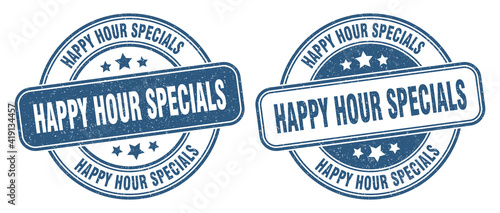 happy hour specials stamp. happy hour specials label. round grunge sign