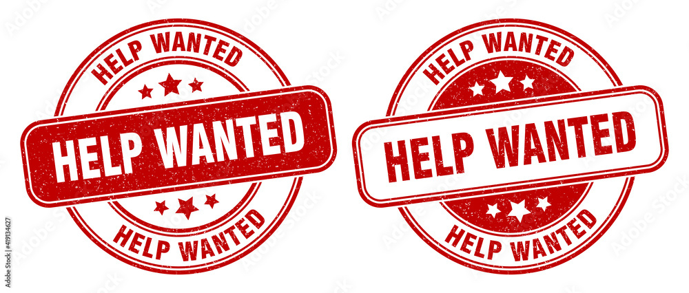 help wanted stamp. help wanted label. round grunge sign help wanted stamp. help wanted label. round grunge sign