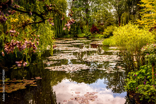 Fotografia Pond, trees, and waterlilies in a french garden