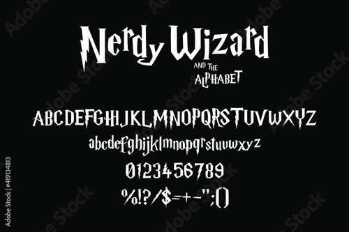Lightning alphabet with sharp edges for nerdy wizard titles. Vector typography illustration