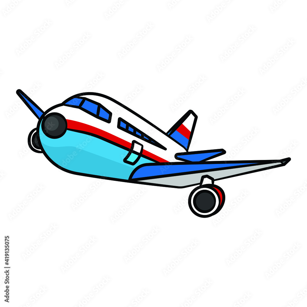 Airplane in drawing style isolated vector. Hand drawn object illustration for your presentation, teaching materials or others.