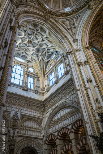 Inside the moorish Cordoba Mezquita Catedral, an impressive gothic and baroque cathedral, built on a mosque in Andalusia, Spain