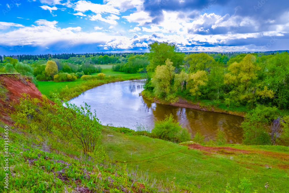 Fototapeta premium landscape with river and sky