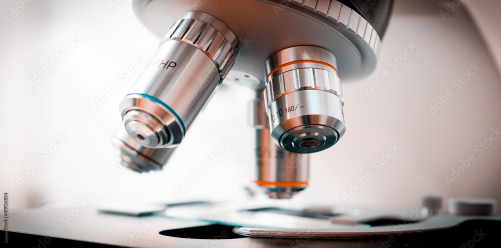 Scientific microscope lenses close up Scientific microscope lenses close up
