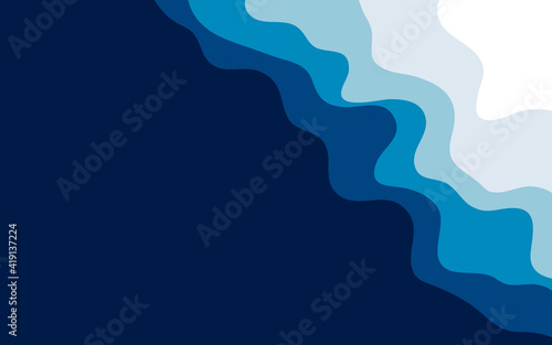 Abstract blue sea and beach summer background with paper waves and seacoast for banner, invitation, poster or web site design. Paper cut style, 3d effect imitation, space for text, vector illustration