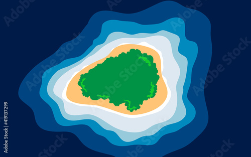 Abstract blue sea and beach summer background with paper waves and seacoast for banner, invitation, poster or web site design. Paper cut style, 3d effect imitation, space for text, vector illustration