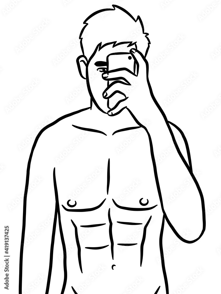 Fototapeta premium black and white cartoon of man on white background for painting