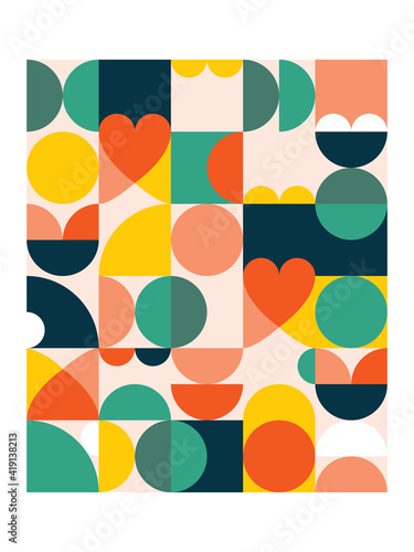 Geometric vector poster print in 18x24 format - 60's and 70's mid-century modern pattern with circles, hearts and abstract shapes
 photo