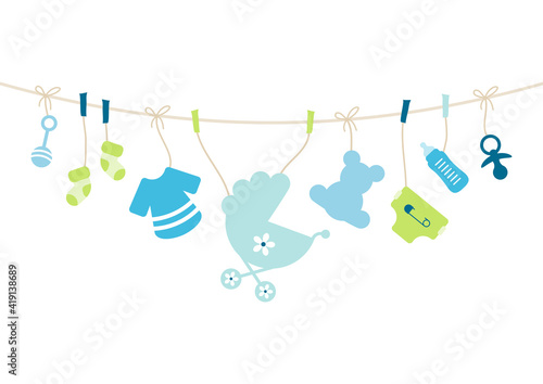 Bogen Hängende Babysymbole Junge Blau Grün