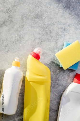 Cleaning products. Plastic chemical detergent bottles and equipment, Domestic household or business sanitary cleaning