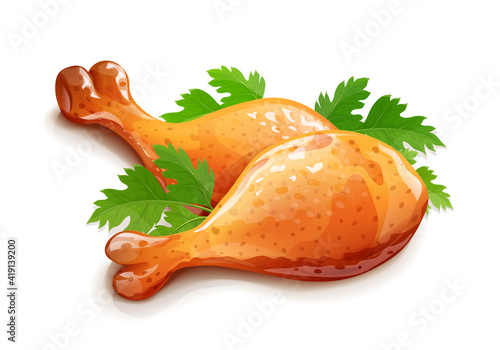 Chicken leg. Meat food. Isolated on white background. Eps10 vector illustration.