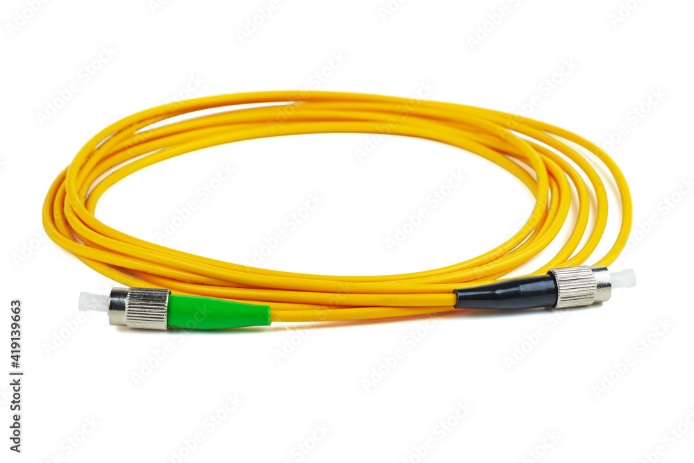 Fiber optic patch cord cable on white background Fiber optic patch cord cable on white background