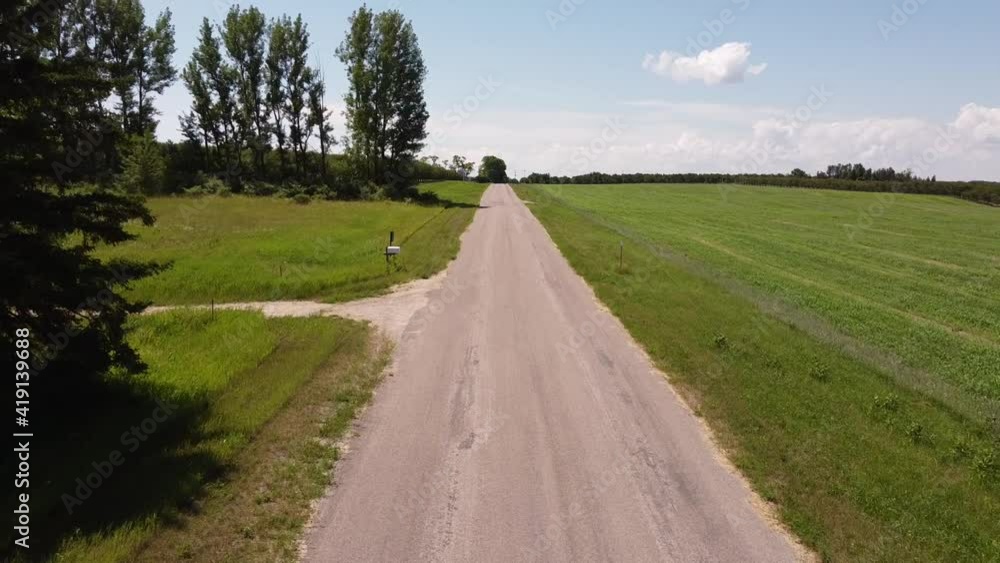 aerial Country Road in Leelanau County Michigan near Traverse City with apple and cherry orchards on a bright sunny day with a clear sky, some clouds and bright green grass aerial Country Road in Leelanau County Michigan near Traverse City with apple and cherry orchards on a bright sunny day with a clear sky, some clouds and bright green grass