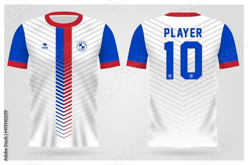 blue red sports jersey template for team uniforms and Soccer t shirt design