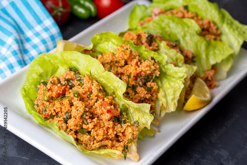 Traditional delicious Turkish foods: bulgur salad (kisir) Traditional delicious Turkish foods: bulgur salad (kisir)