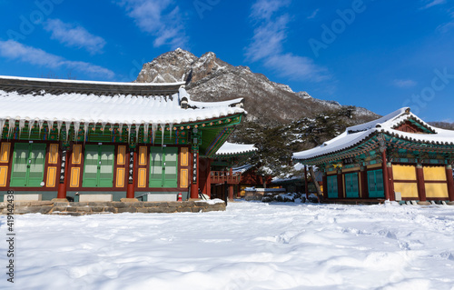 Snowy Baekyangsa Temple, winter landscape in South Korea. © YOUSUK